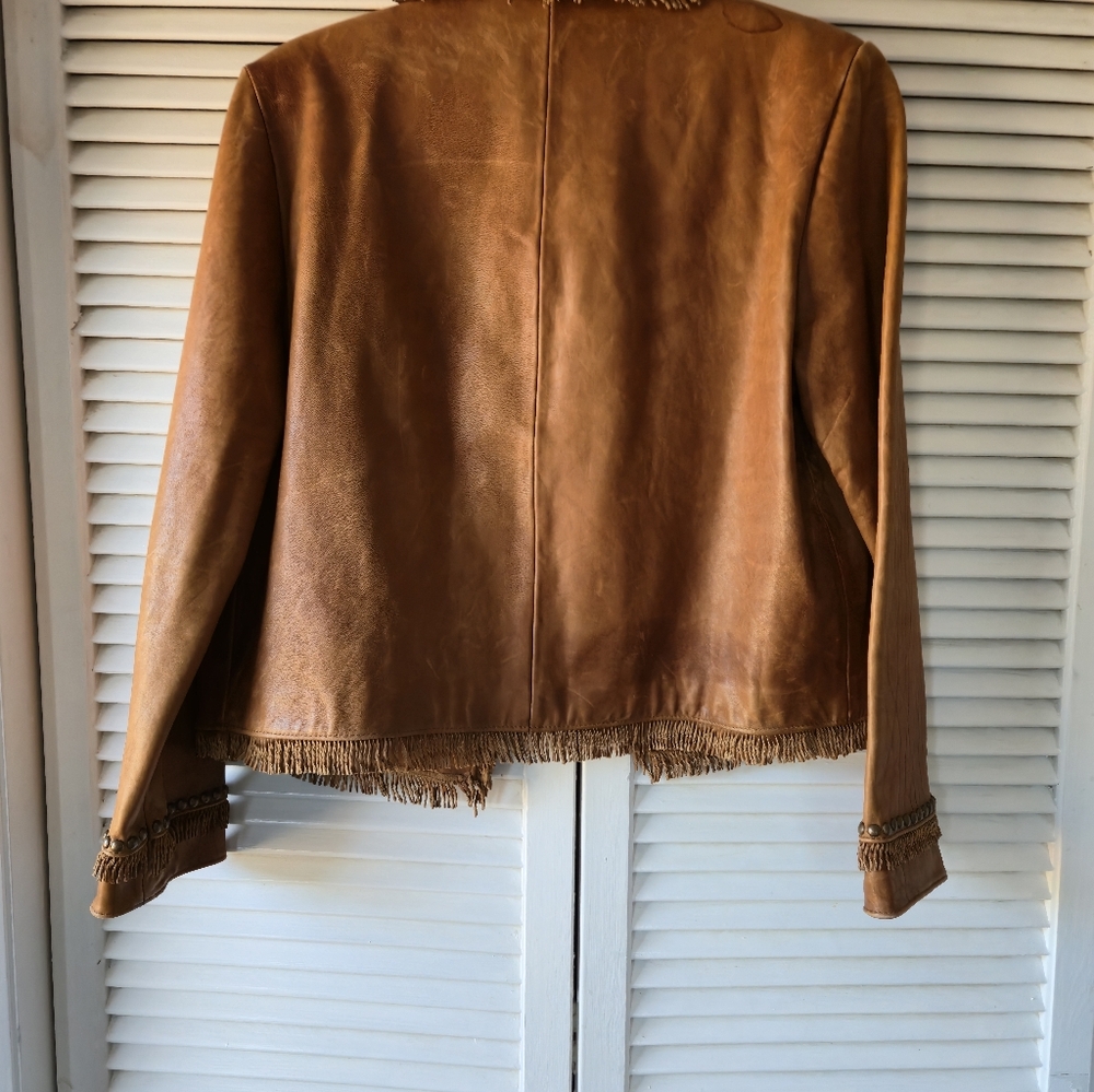 Double D Ranch Yoakum Texas Tan Leather Jacket with Fringe - Picture 3 of 5